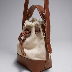 & OTHER STORIES Leather-trimmed Canvas Bucket Bag In Beige